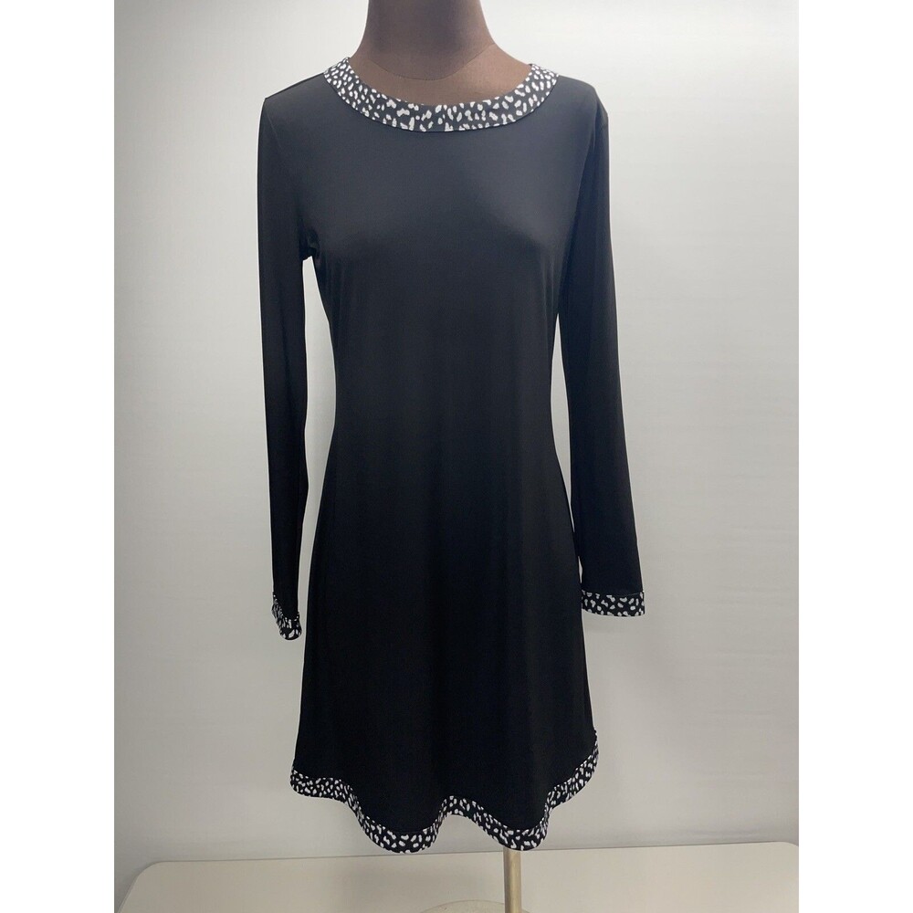 Michael Kors Black Long Sleeve Dress w/ Black & White Animal Print Trim Size M
